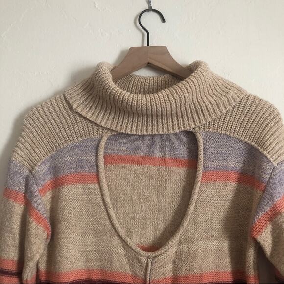 Anthropologie Daily Practice Striped Colorblock Turtleneck Keyhole Sweater Dress - Picture 8 of 8